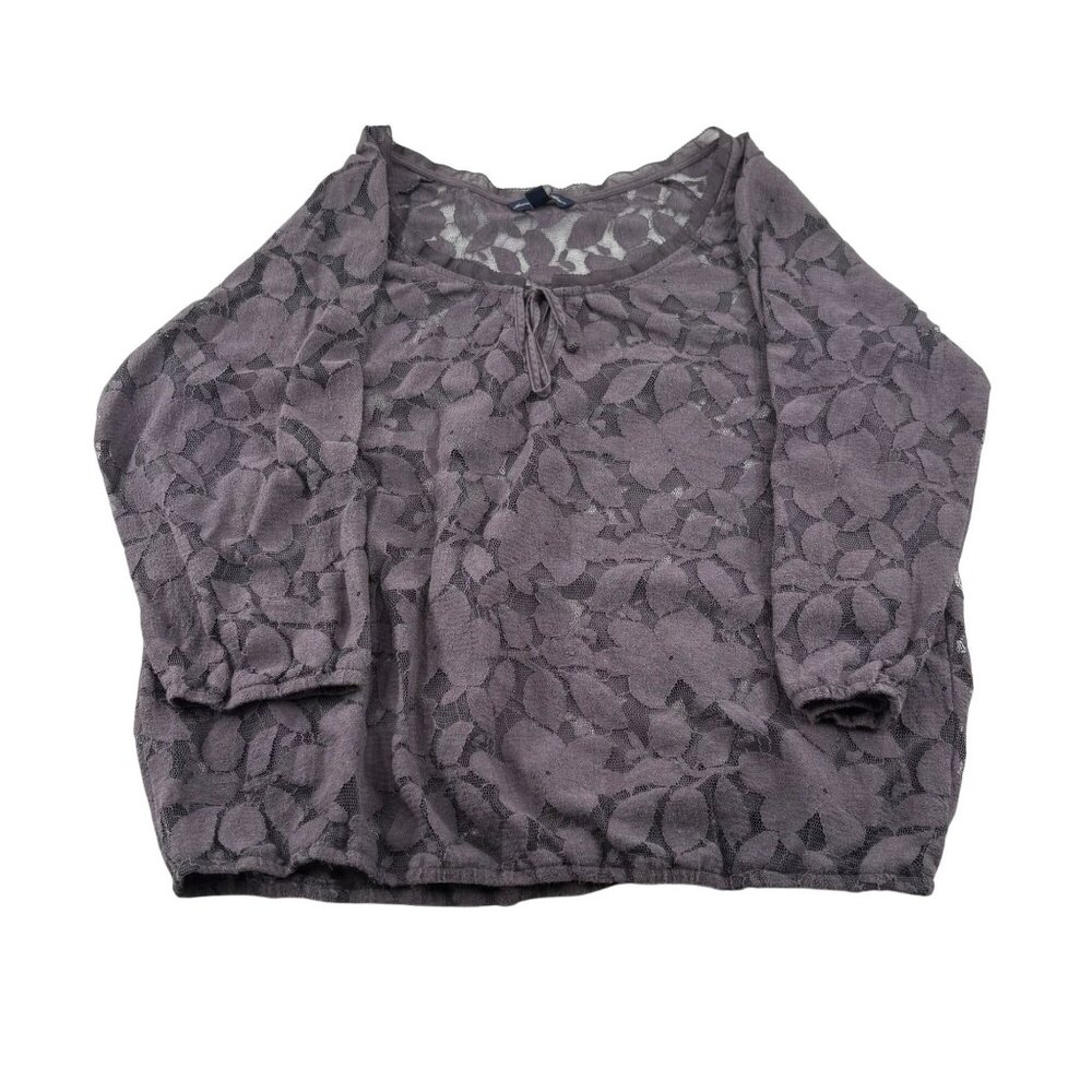 American Eagle Outfitters Purple Gray Floral Lace Top Medium 3/4 sleeves